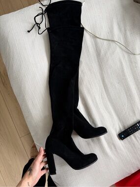 Stuart Weitzman Black Over-the-Knee Suede Block Heel Boots